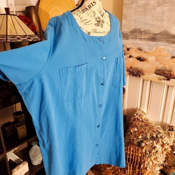 Vintage Woman Within Blue Relaxed Fit Short Sleeve Blouse Sz 4x - Picture 7 of 8